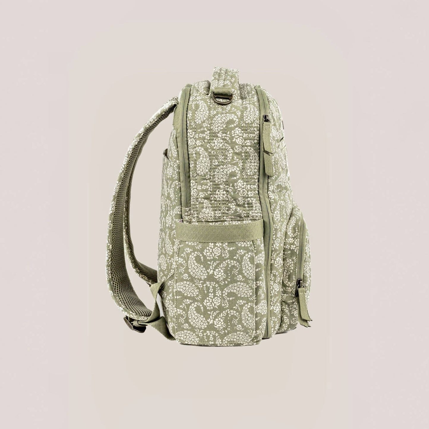 Side of Sazan + JuJuBe Classic Diaper Backpack - Paisley Floral