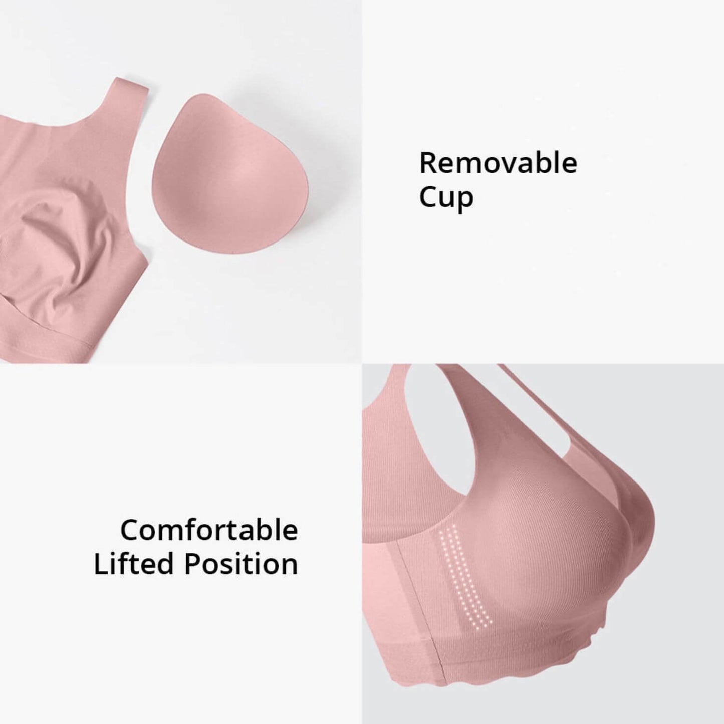 Sunveno Seamless Nursing Bra - Pink with removable cup feature on a white background