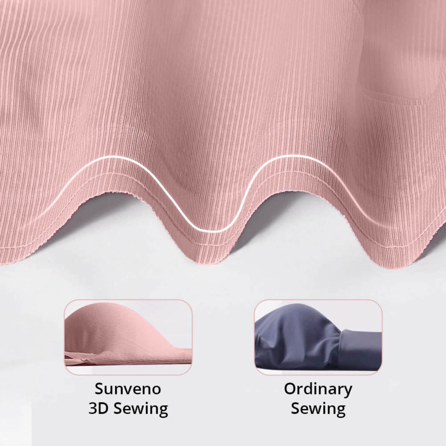 Pink fabric with 3D sewing detail on a white background