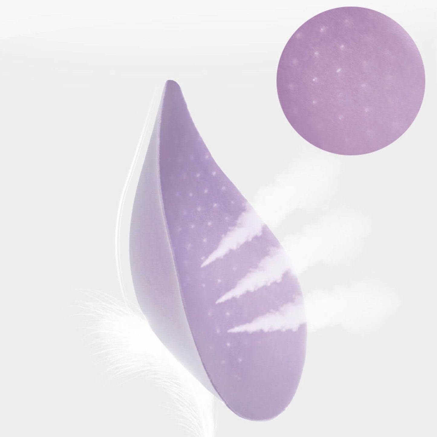 Purple gel-like substance with a droplet shape on a white background