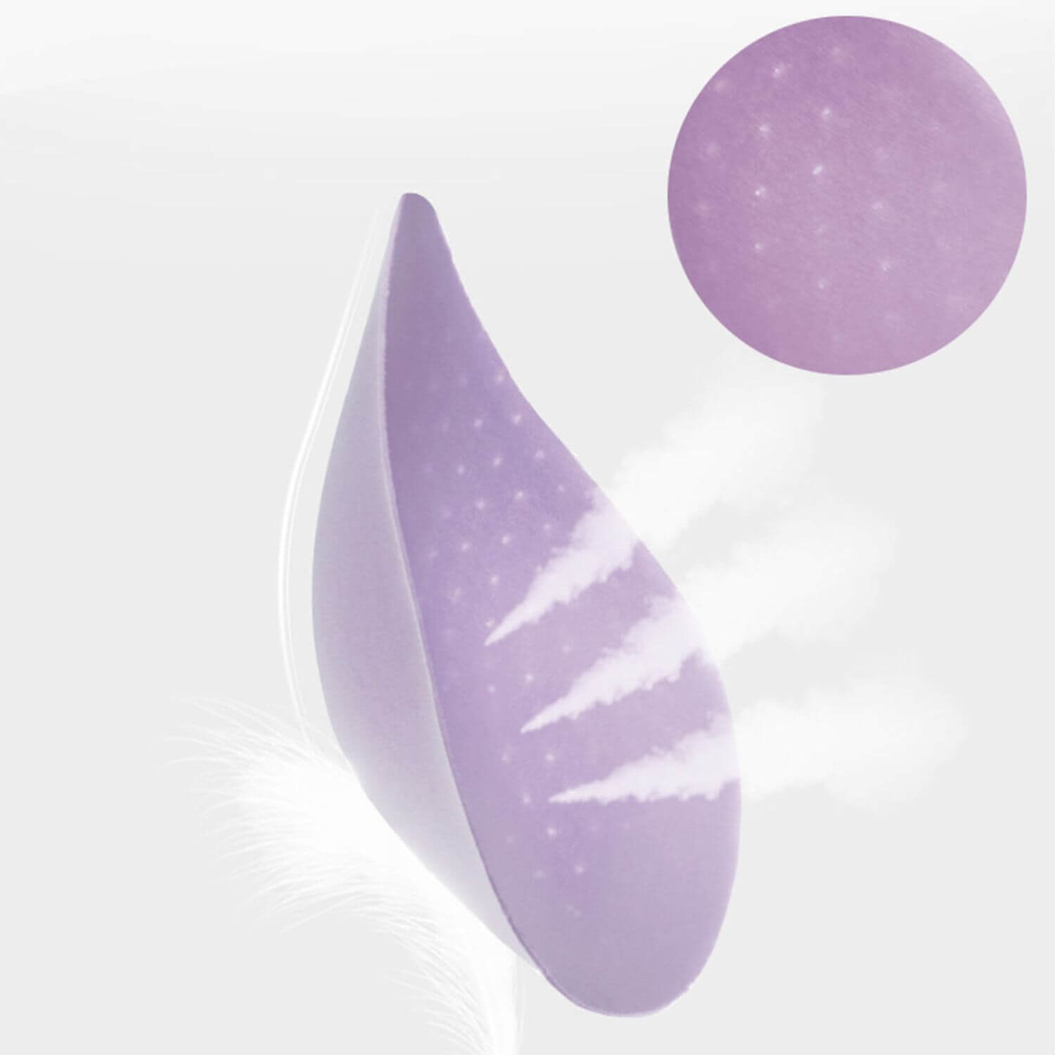 Purple gel-like substance with a droplet shape on a white background