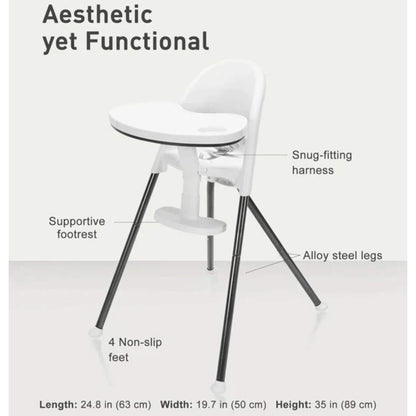 SEGLONIA 3-in-1 Folding High Chair White/Black labeled for features on a light gray background
