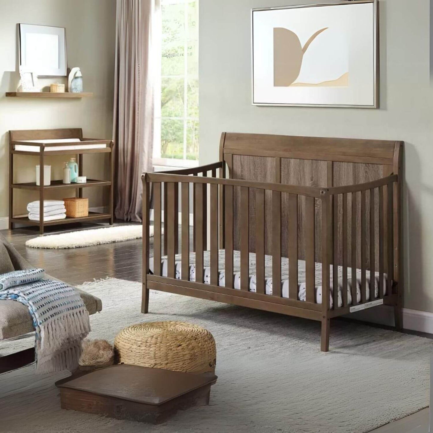 Shailee 4-in-1 Convertible Crib Brown/Brown Stone