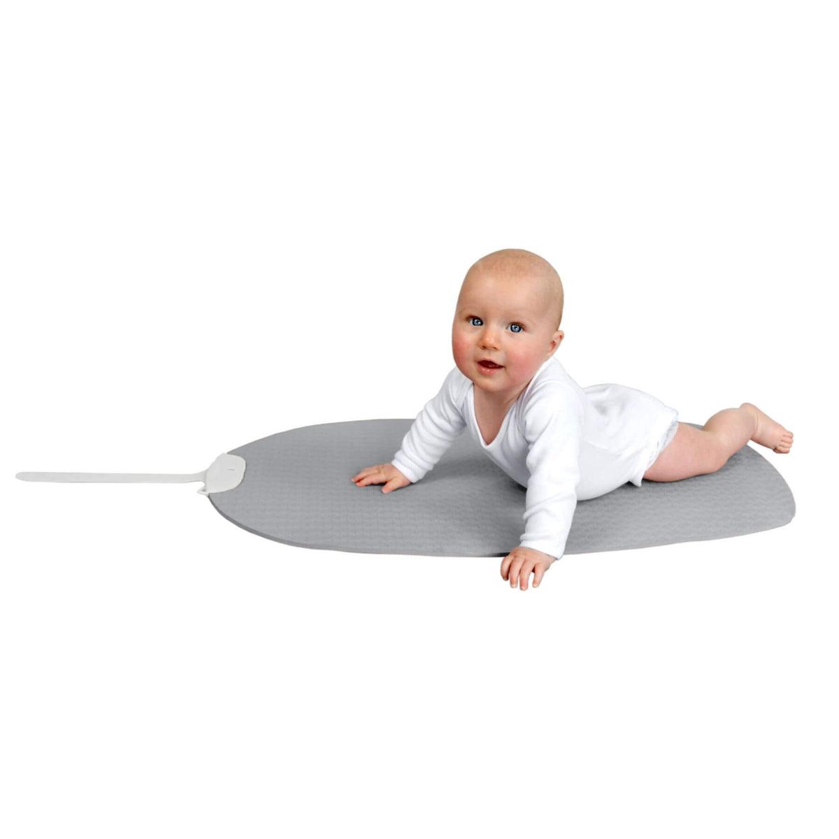 Baby lying on Shnuggle Portable Changing & Play Mat - Gray