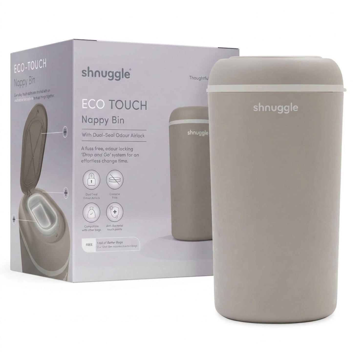Shnuggle Eco-Touch Nappy Bin Diaper Pail - Taupe
