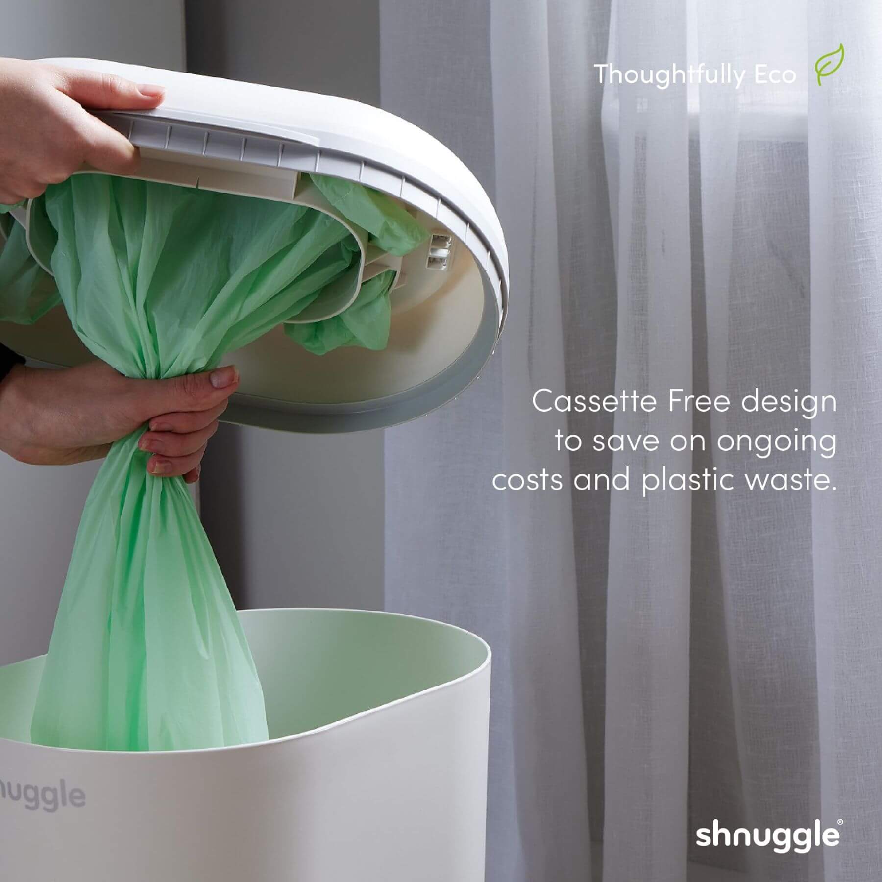 Person using Shnuggle Eco-Touch Nappy Bin Diaper Pail - White