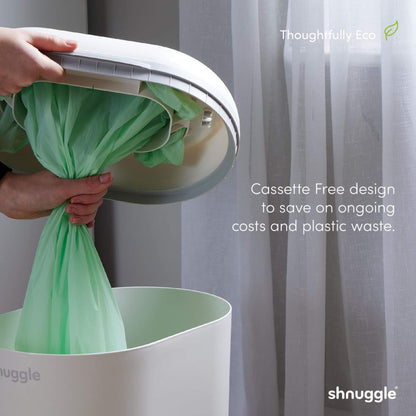 Person using Shnuggle Eco-Touch Nappy Bin Diaper Pail - White