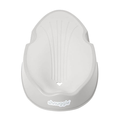 White baby seat with 'shnuggle' branding on a white background