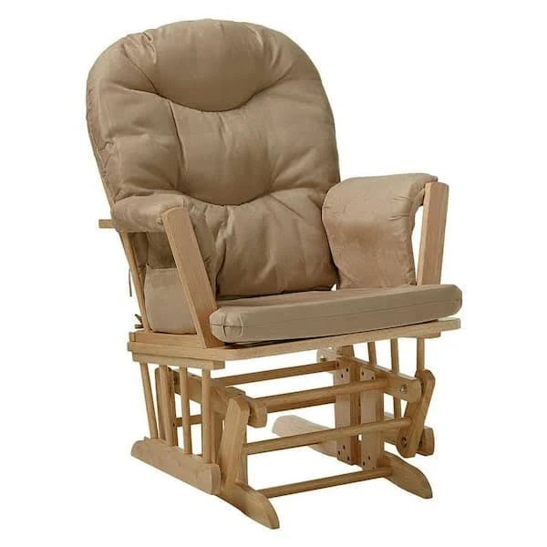 Benzara Rehan Glider Chair & Ottoman Set | Brown & Natural Oak