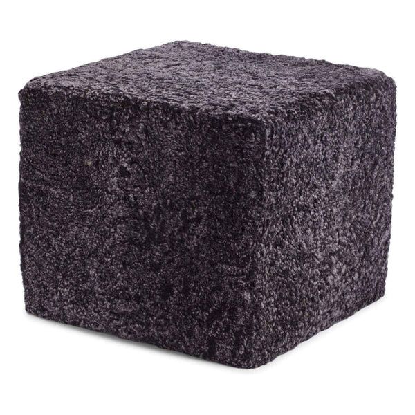 Natures Collection Short Wool Curly Sheepskin Square Pouf Anthracite