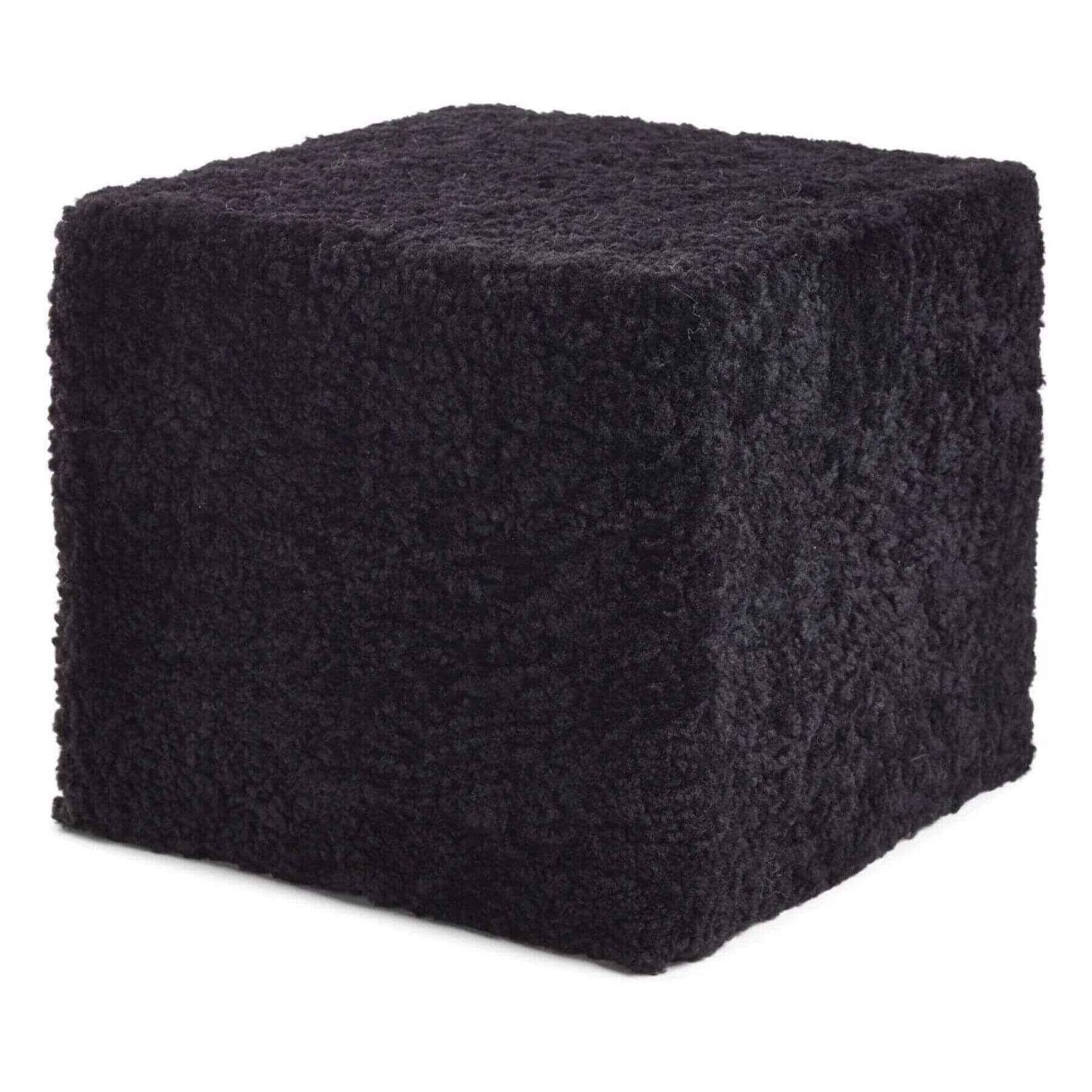 Natures Collection Short Wool Curly Sheepskin Square Pouf Black