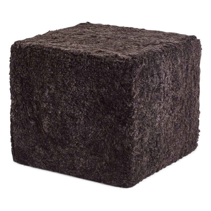 Natures Collection Short Wool Curly Sheepskin Square Pouf Cappuccino