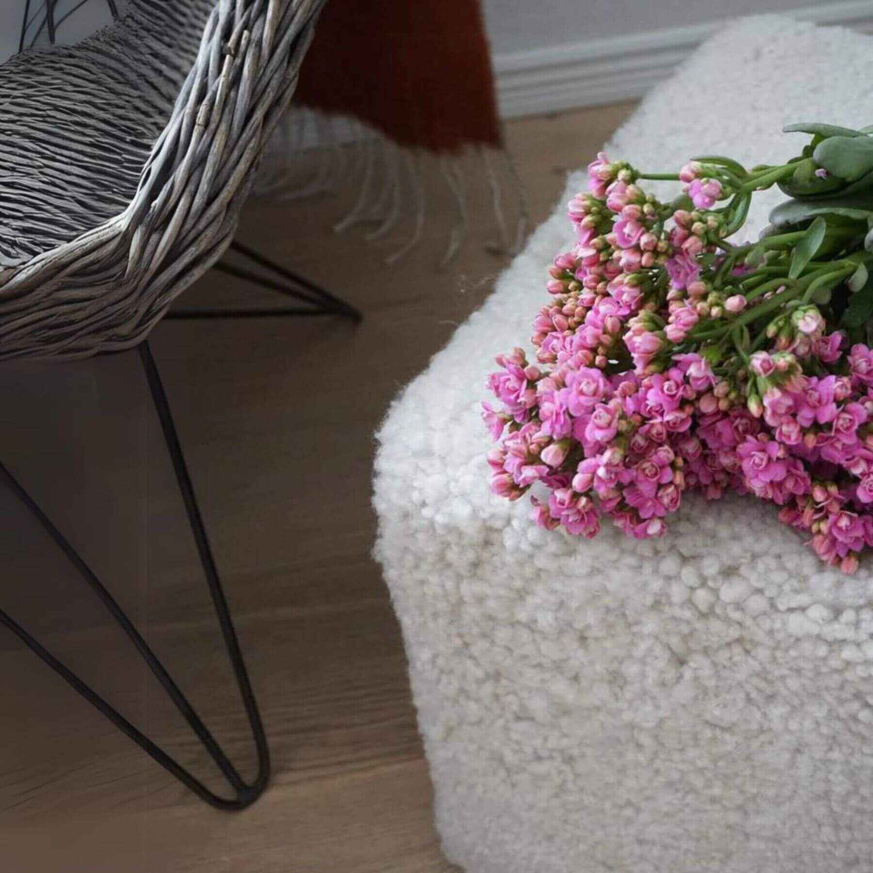 Detail of Natures Collection Short Wool Curly Sheepskin Square Pouf