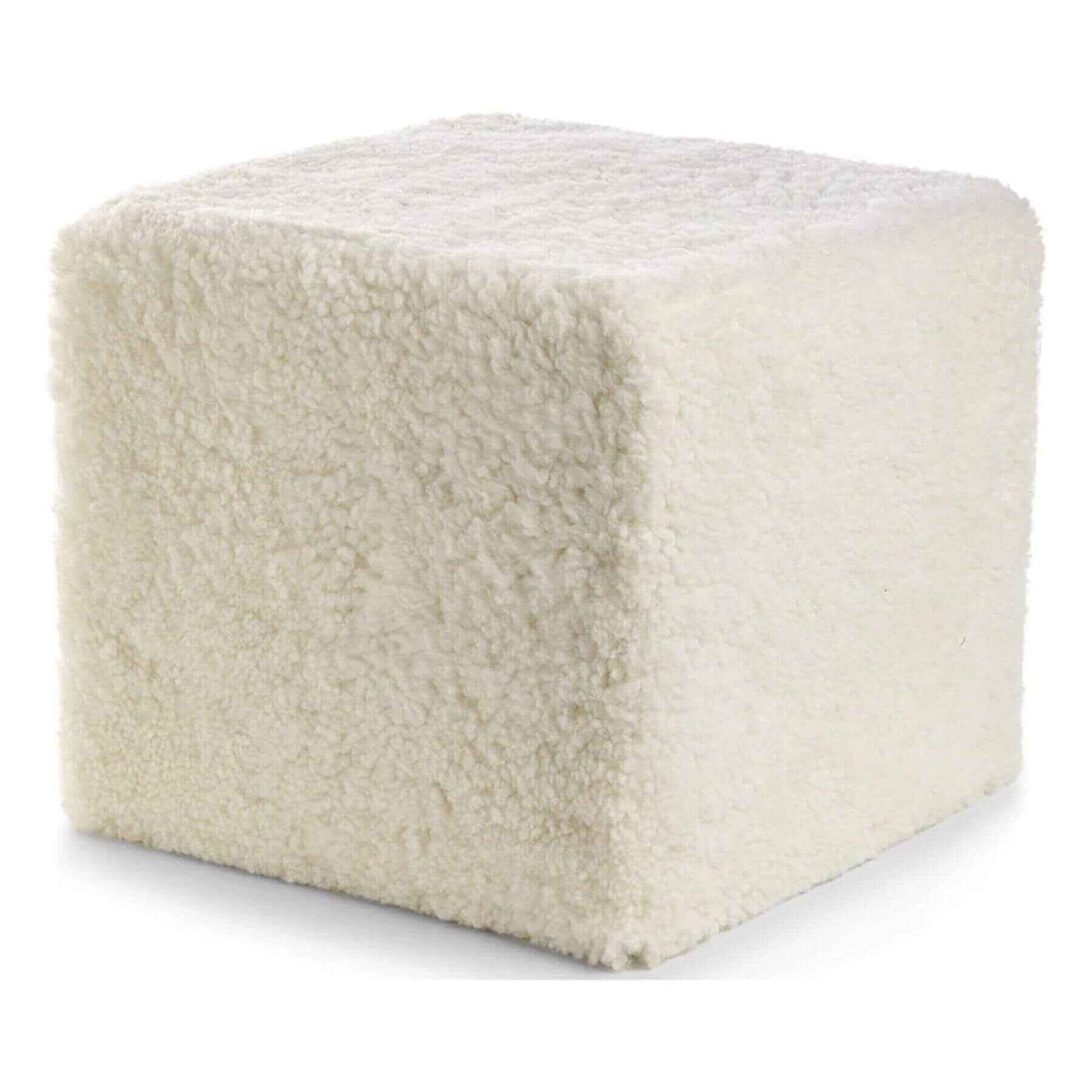 Natures Collection Short Wool Curly Sheepskin Square Pouf Ivory