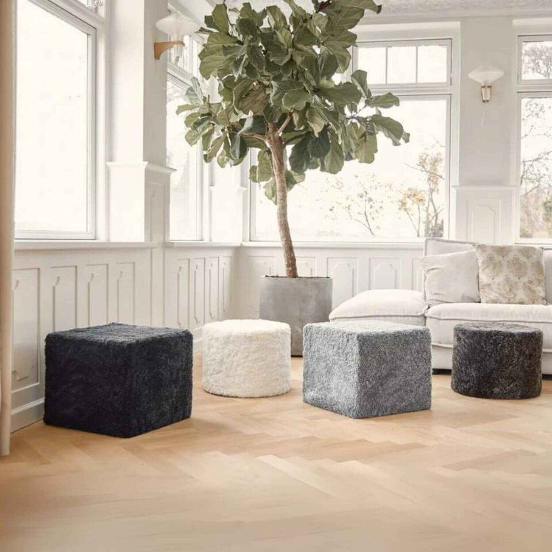 Natures Collection Short Wool Curly Sheepskin Poufs