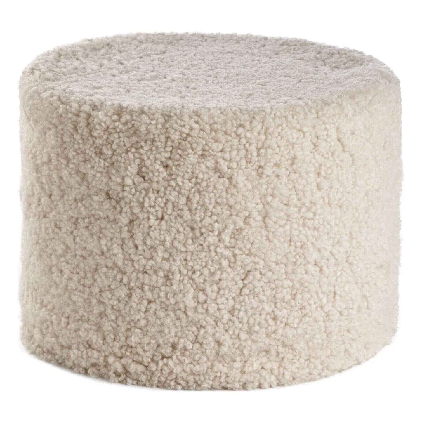 Natures Collection Short Wool Curly Sheepskin Round Pouf Pearl