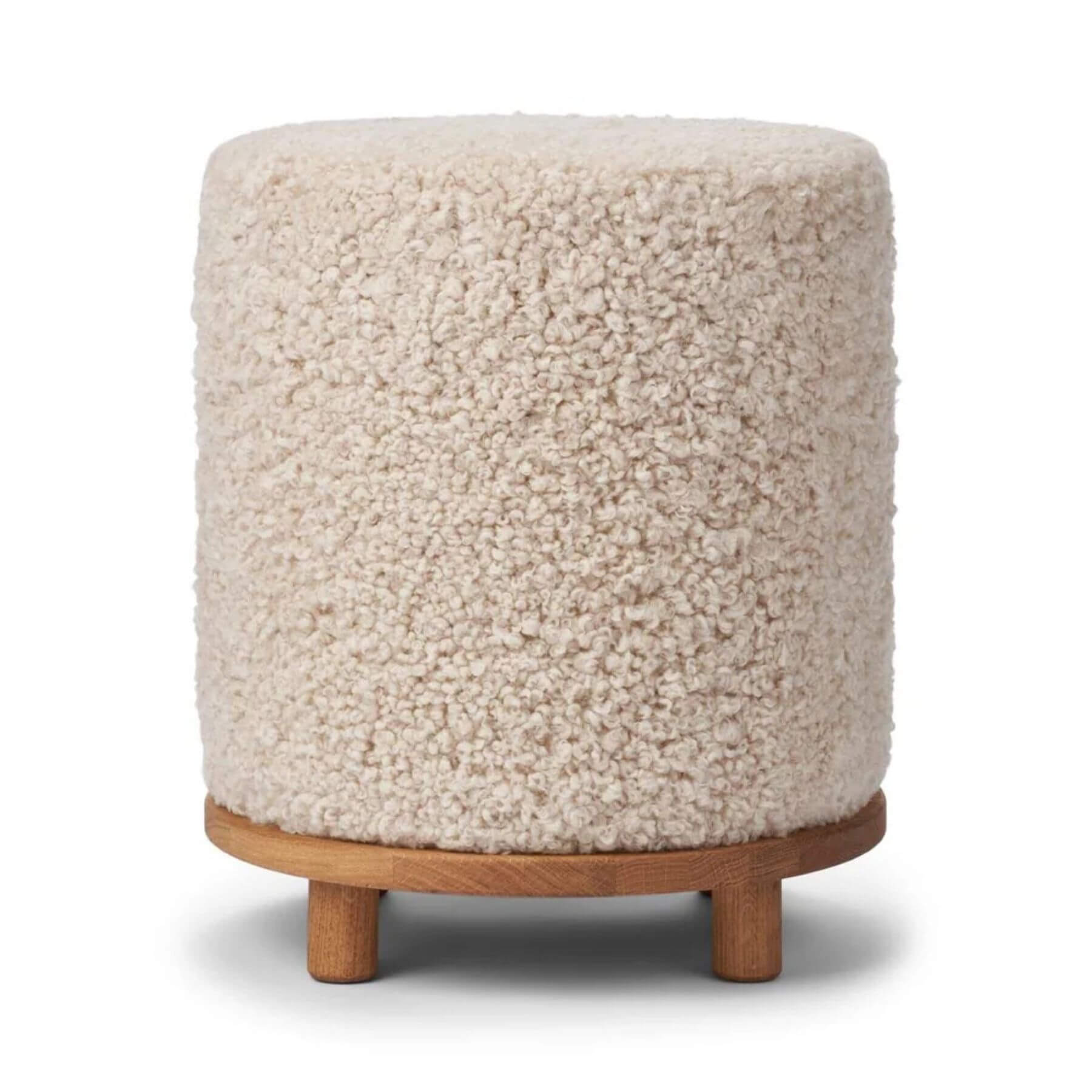 Simon Pouf Short Wool, Oak Legs, Pearl