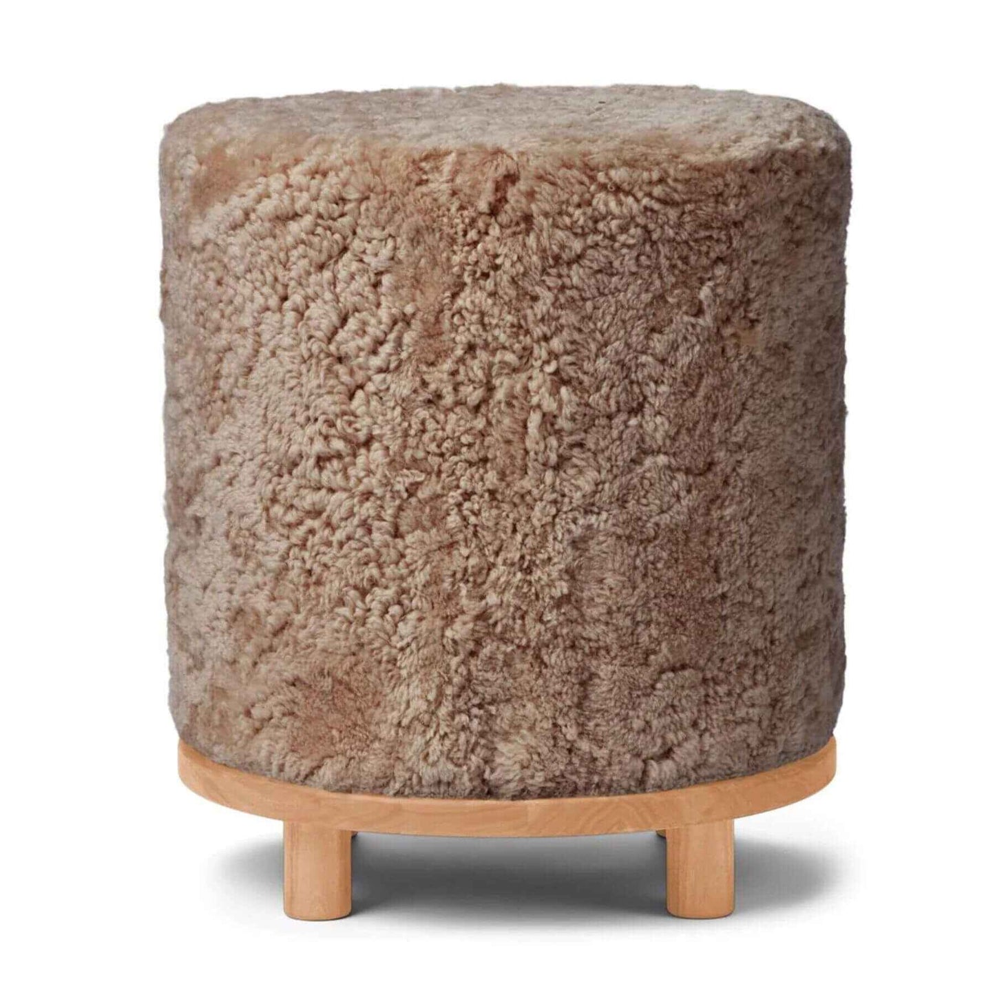 Simon Pouf Short Wool, Oak Legs, Taupe