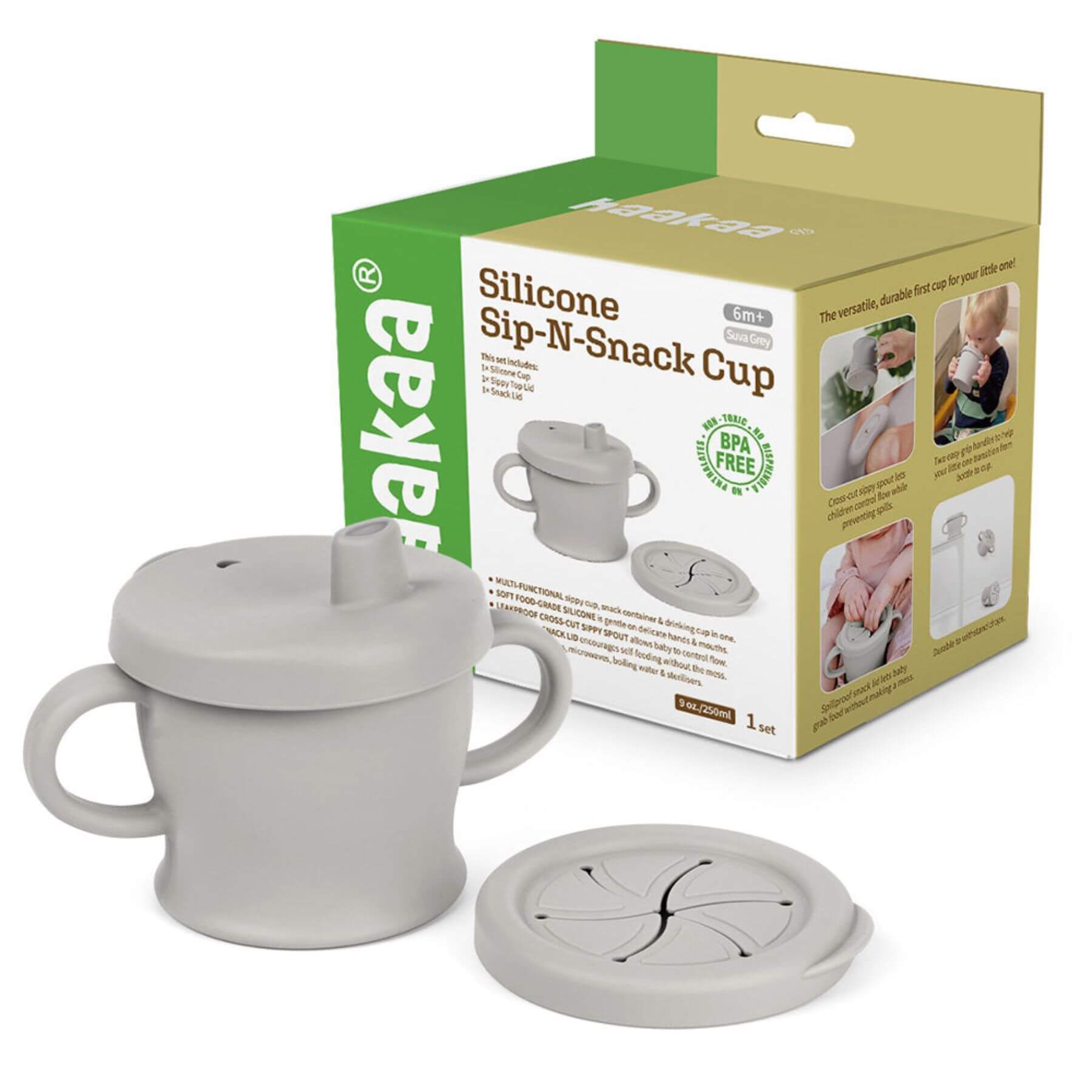 Haakaa Silicone Sip-N-Snack Cup 8 oz - Grey