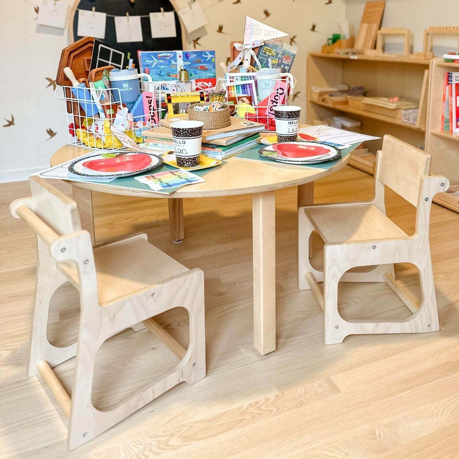 RAD Children's Furniture Skoolhaus Chair under Round Table