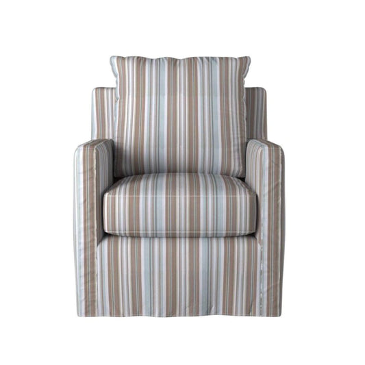Sunset Trading Slipcovered Swivel Chair | Seaside Blue Striped