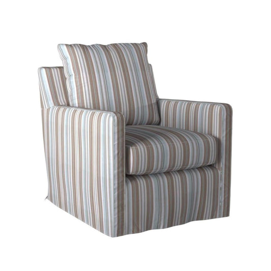 Sunset Trading Slipcovered Swivel Chair | Seaside Blue Striped