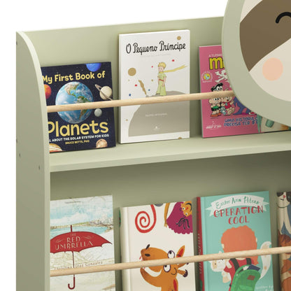 Children's books on MOONRIVER Sloth Kids 3-Tier Front-Facing Bookshelf - Sage Green with a focus on educational titles.