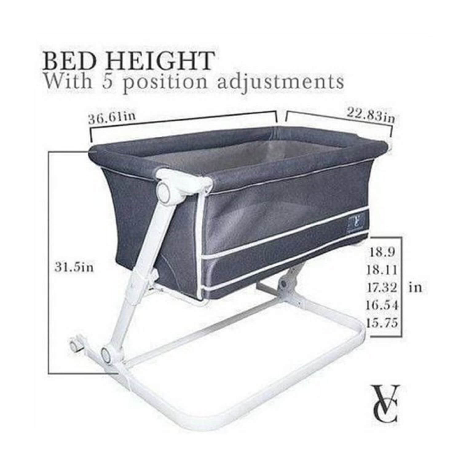 Venice Child Sunset Dreaming Bedside Bassinet | Gray - Dimensions