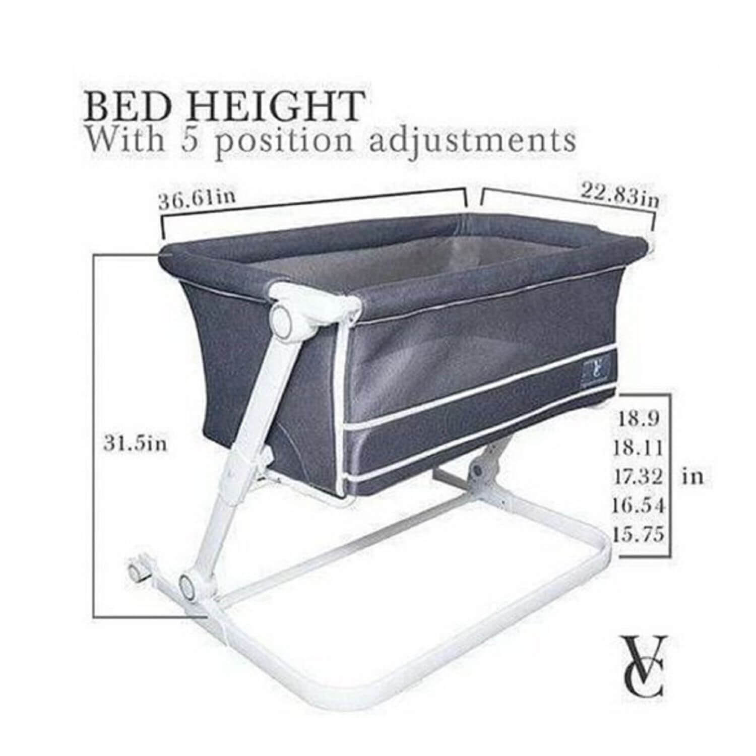 Venice Child Sunset Dreaming Bedside Bassinet | White - Dimensions