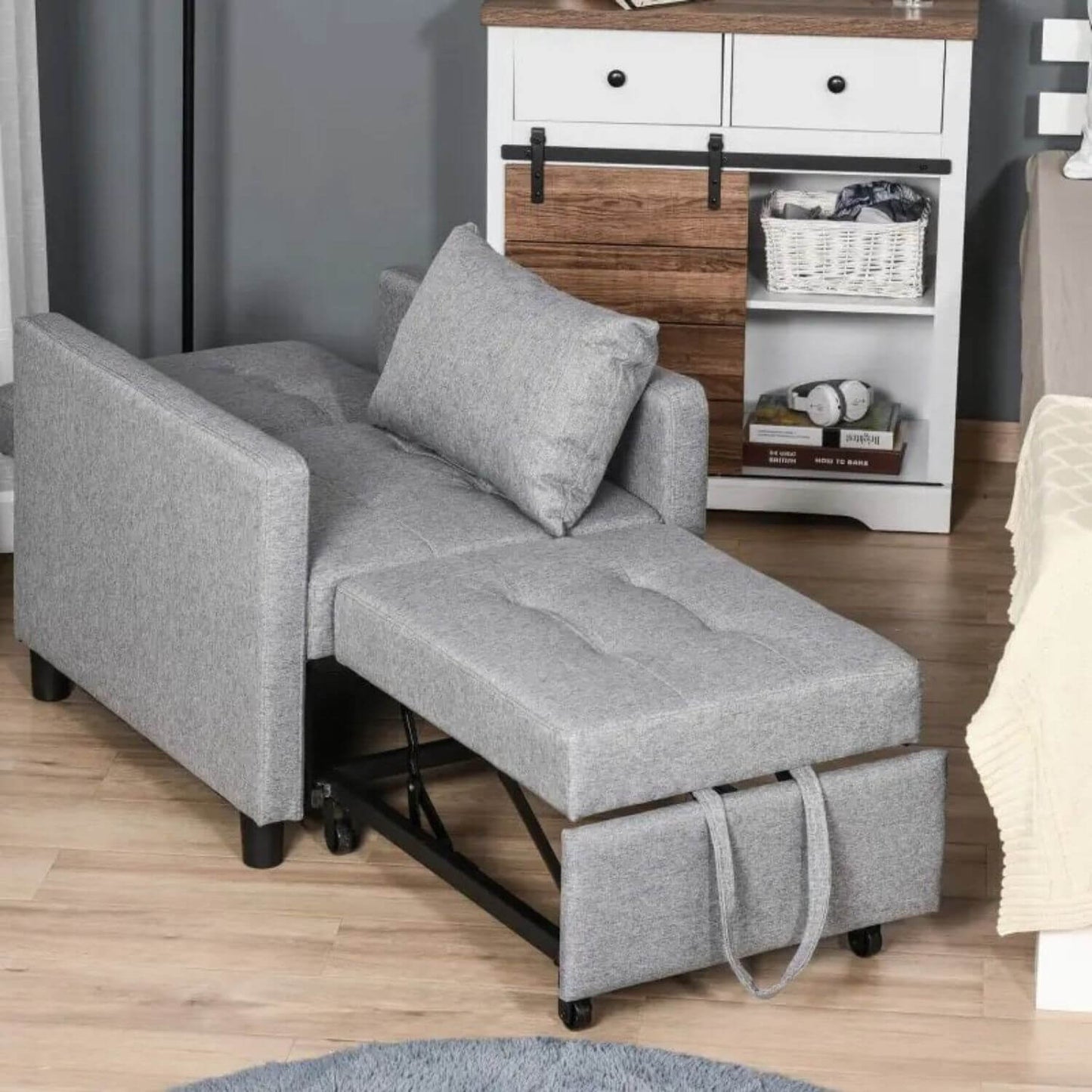 HOMCOM Convertible Nursery Sofa Lounger, Multi-Functional Sleeper with Adjustable Backrest, Gray