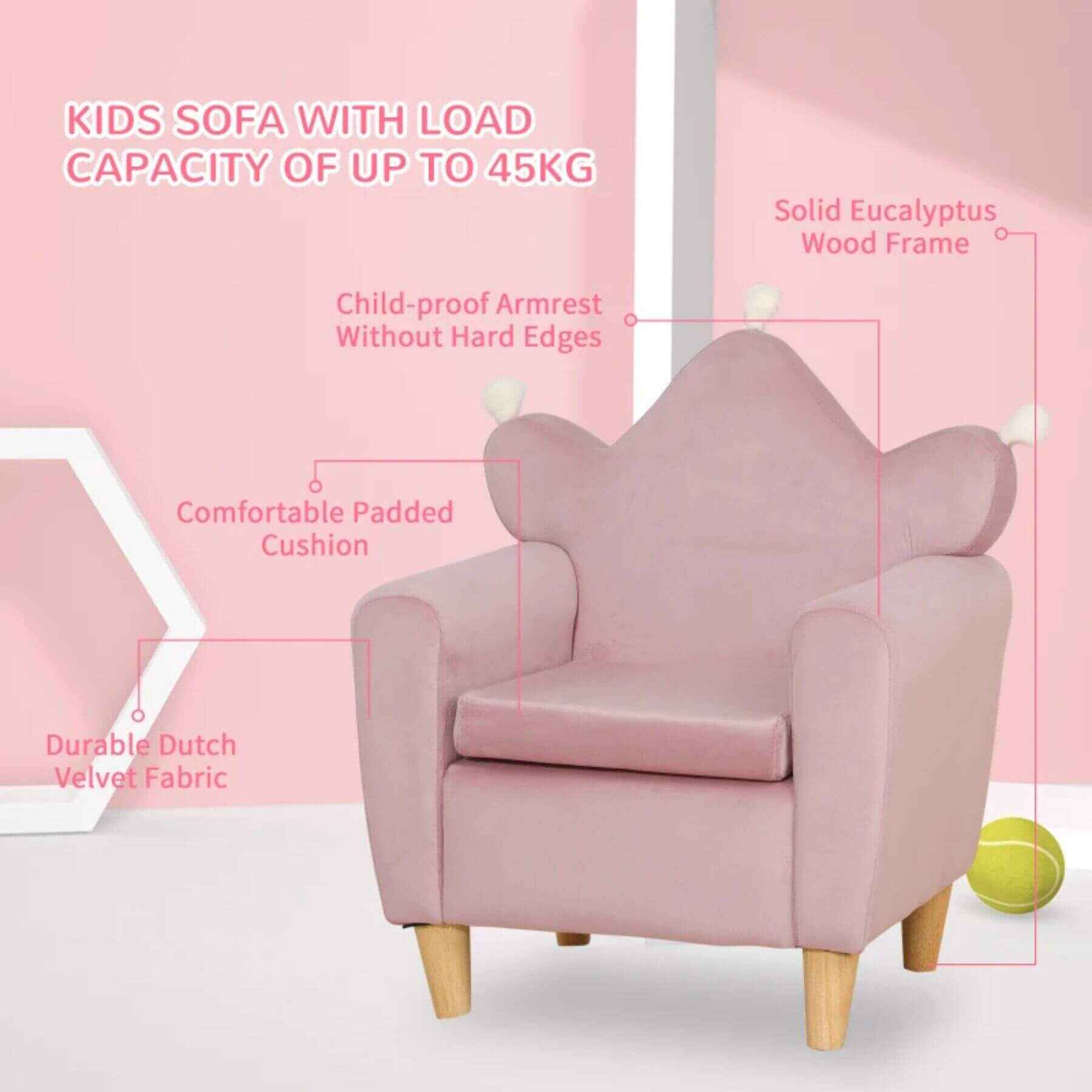 Qaba Soft Kids Sofa Chair with Cute Pink Crown Throne