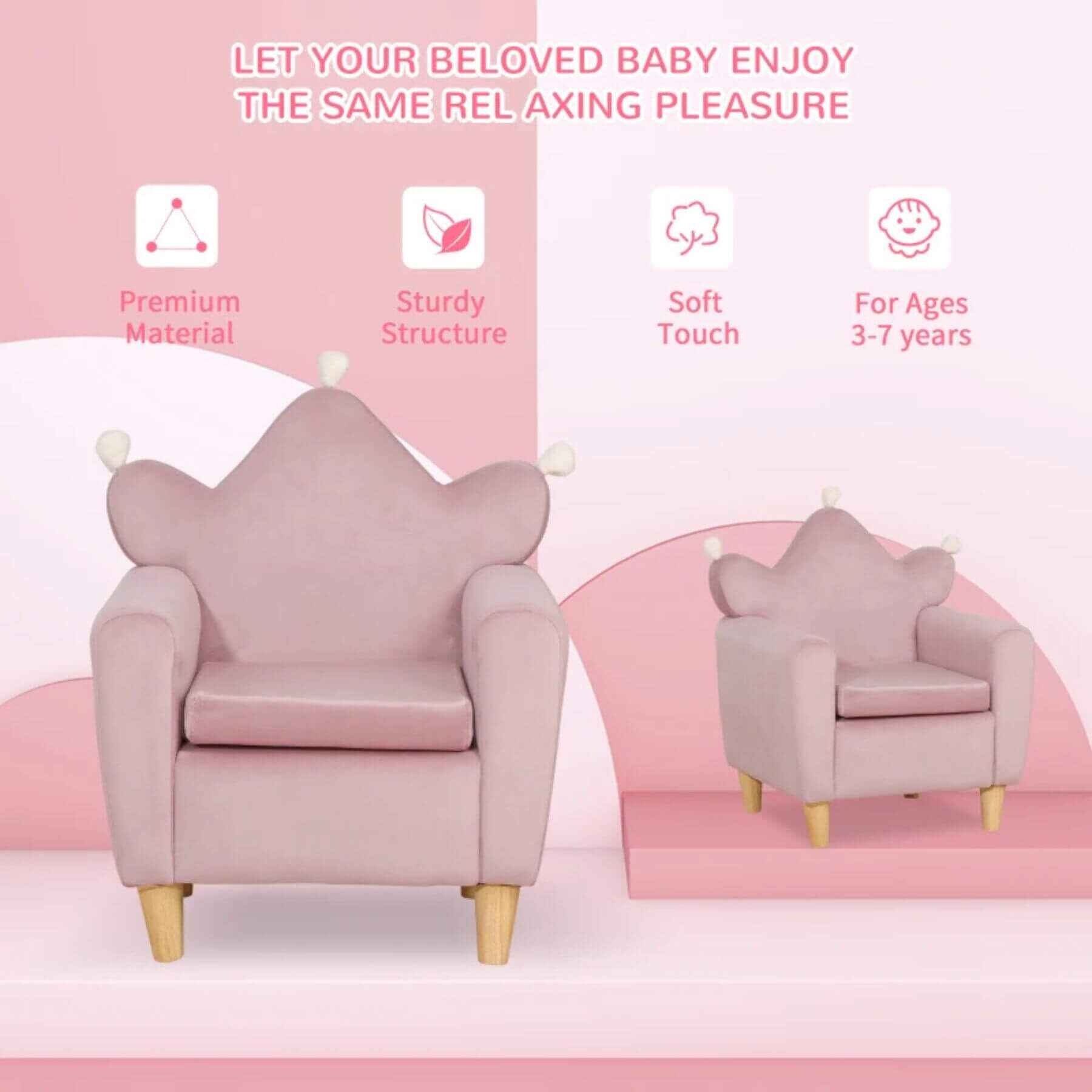 Qaba Soft Kids Sofa Chair with Cute Pink Crown Throne