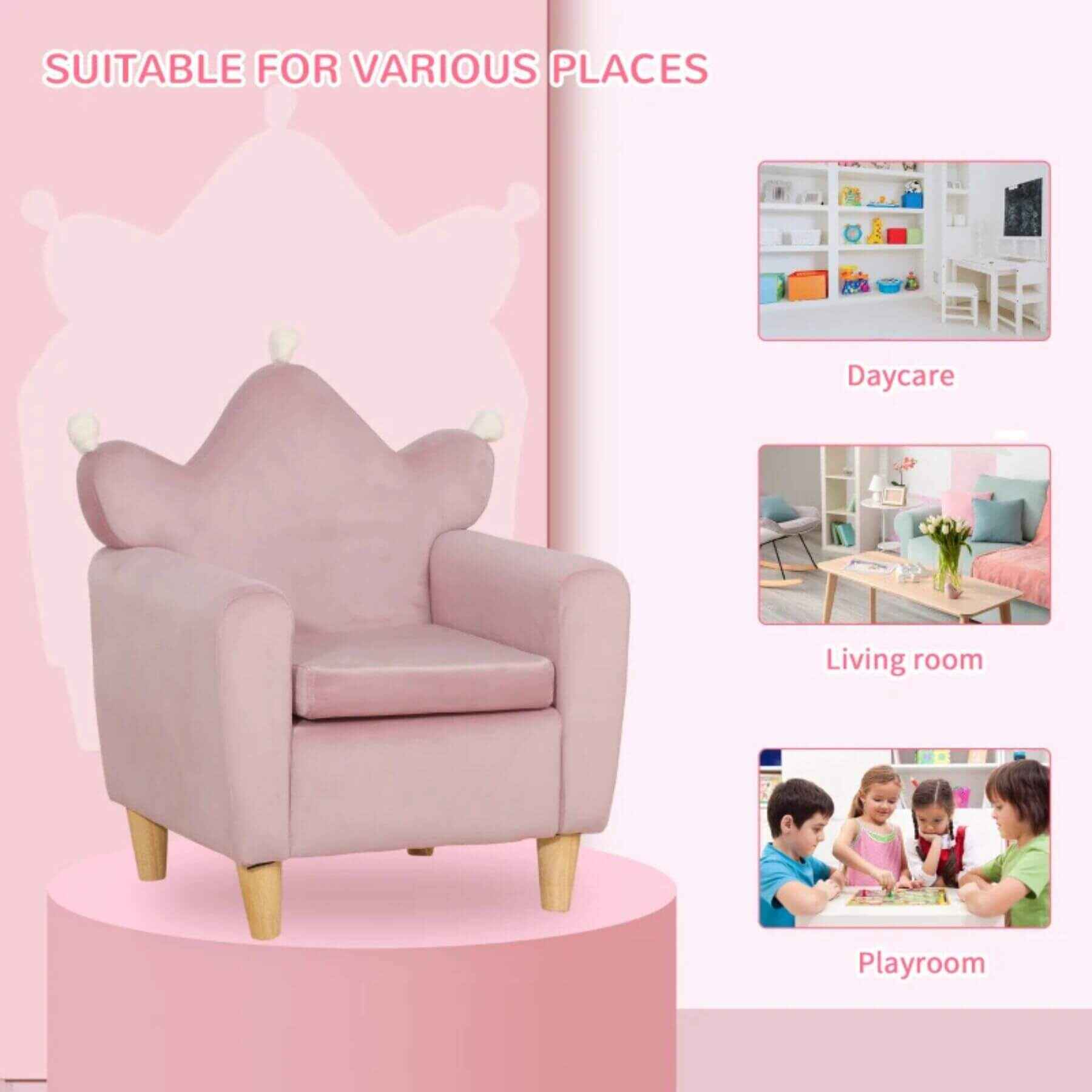 Qaba Soft Kids Sofa Chair with Cute Pink Crown Throne