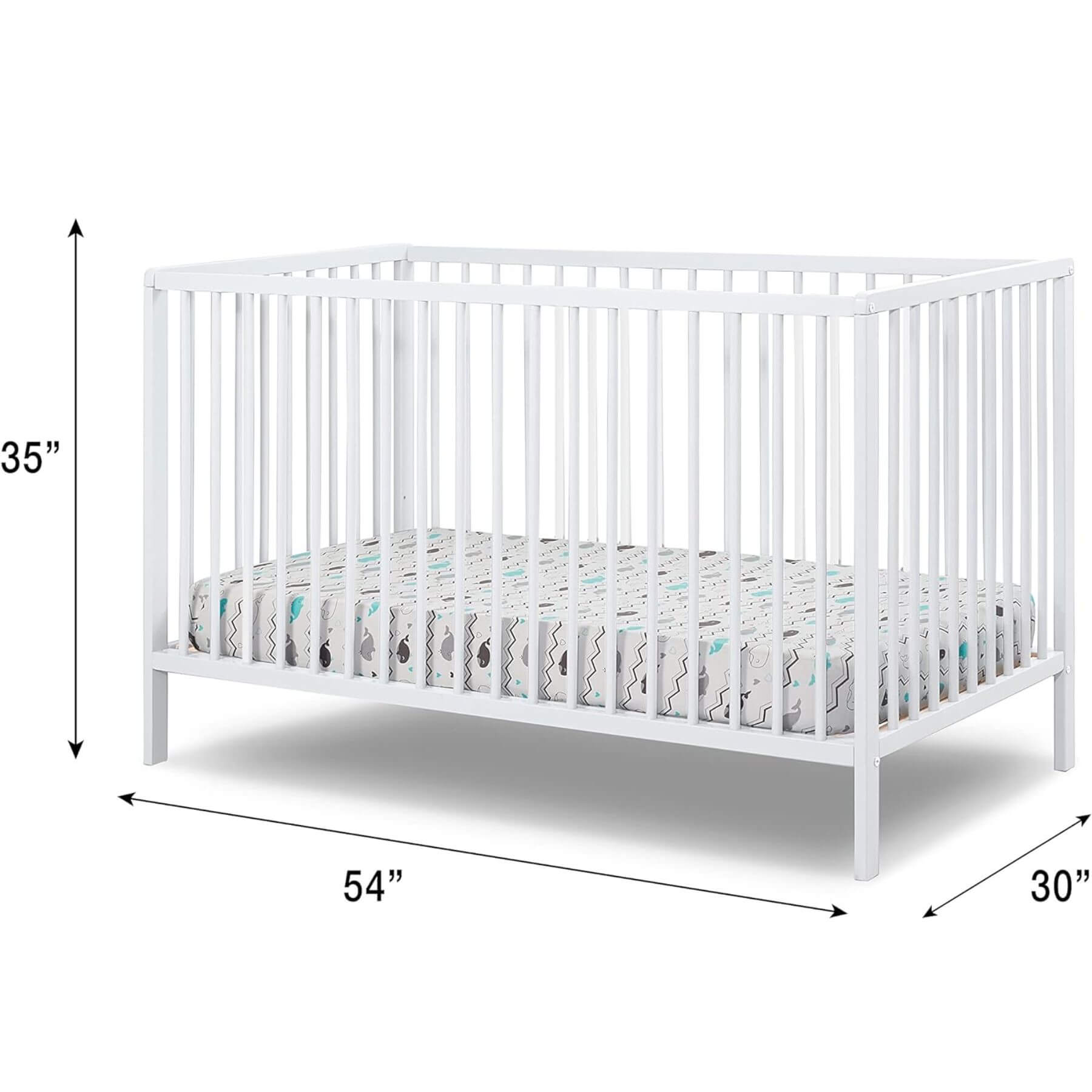 Sorelle Happy 3-in-1 Convertible Crib White - Dimensions