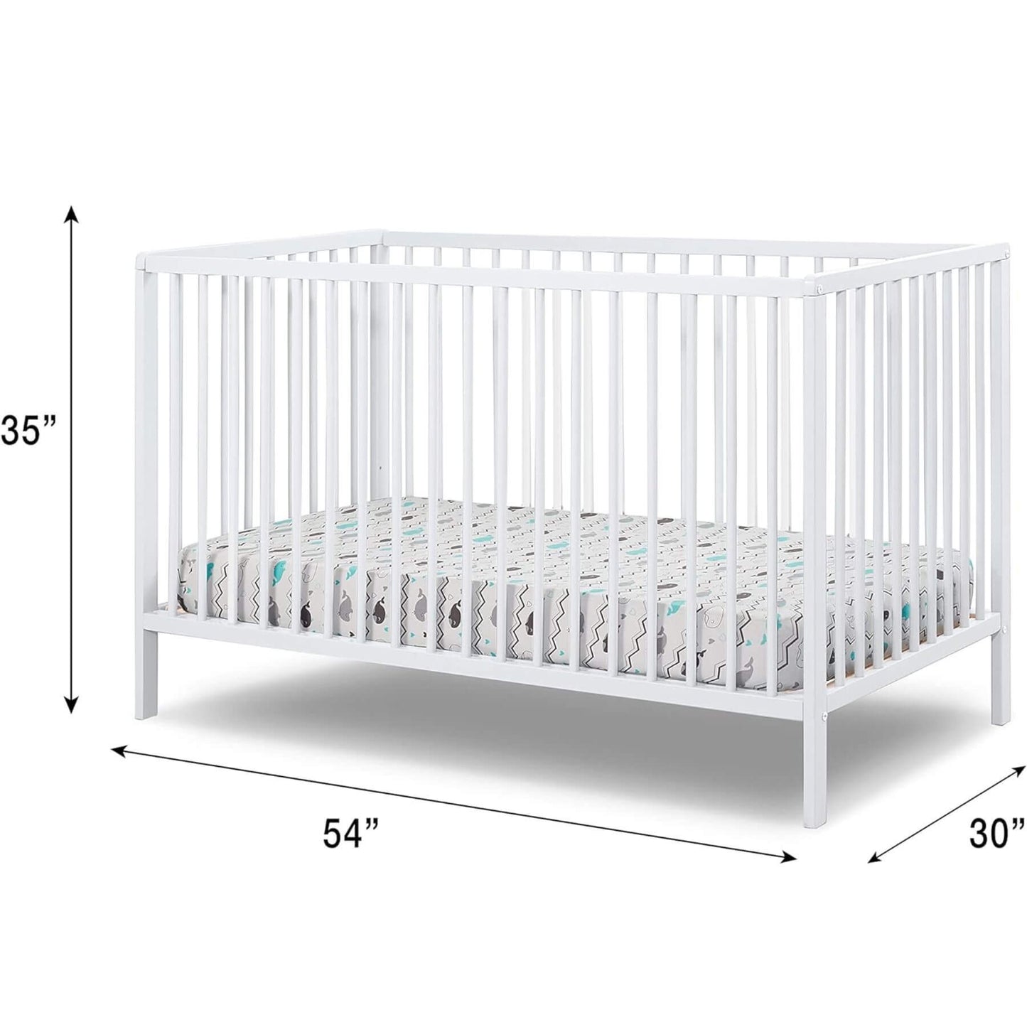 Sorelle Happy 3-in-1 Convertible Crib White - Dimensions