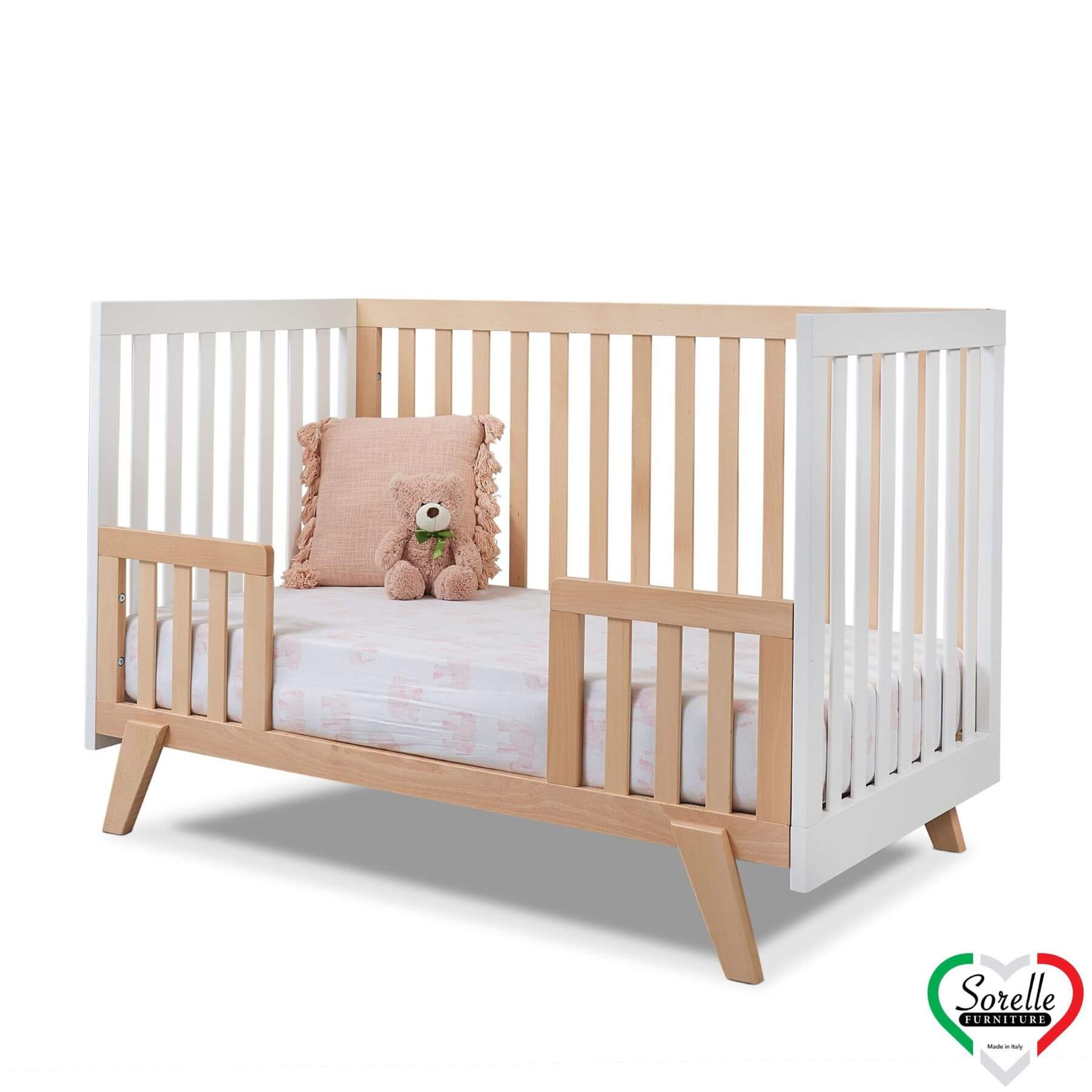 Sorelle Luce 2-in-1 Convertible Crib Natural Wood and White - Converted into a toddler bed