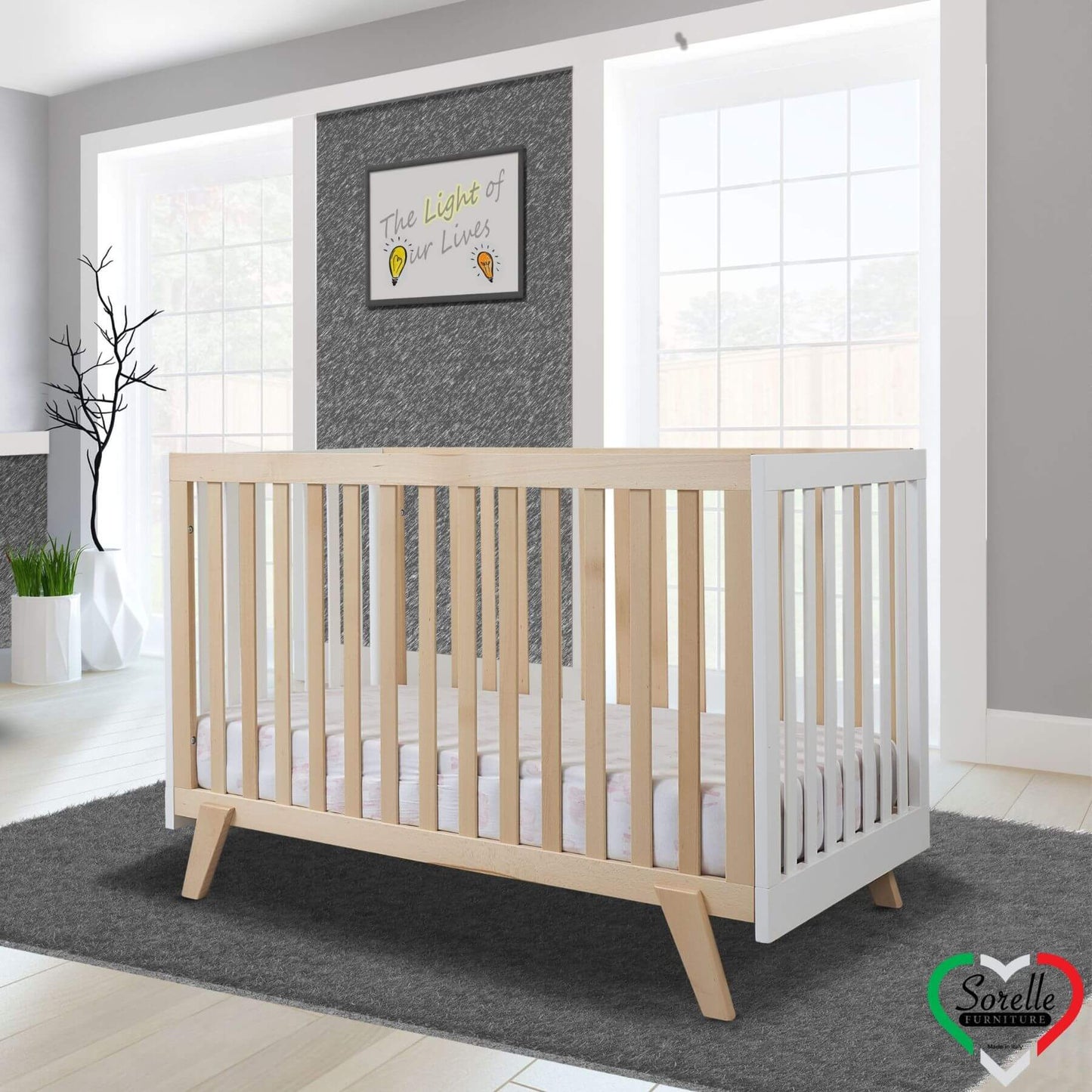 Sorelle Luce 2-in-1 Convertible Crib Natural Wood and White - Lifestyle