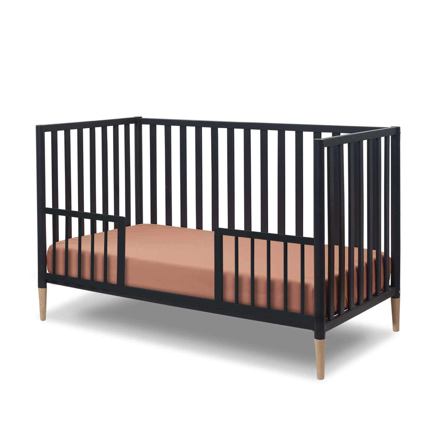 Sorelle Mia 3-in-1 Convertible Crib Midnight and Natural Wood - Converted into a toddler bed