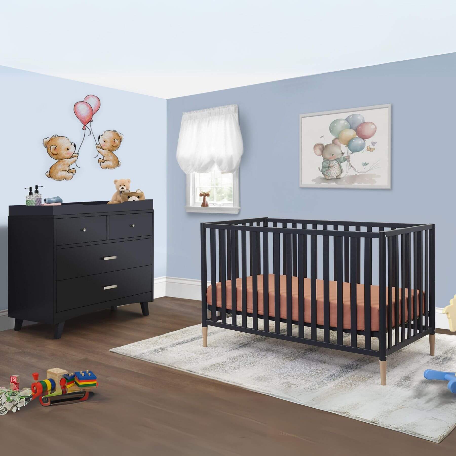 Sorelle Mia 3-in-1 Convertible Crib Midnight and Natural Wood - Lifestyle