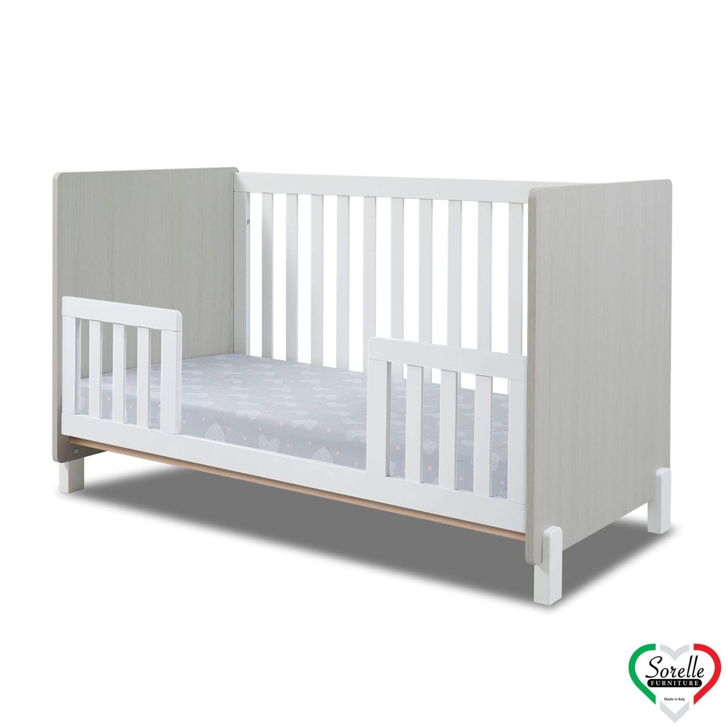 Sorelle Pannello 3-in-1 Convertible Crib Grigio and White - Converted into a toddler bed