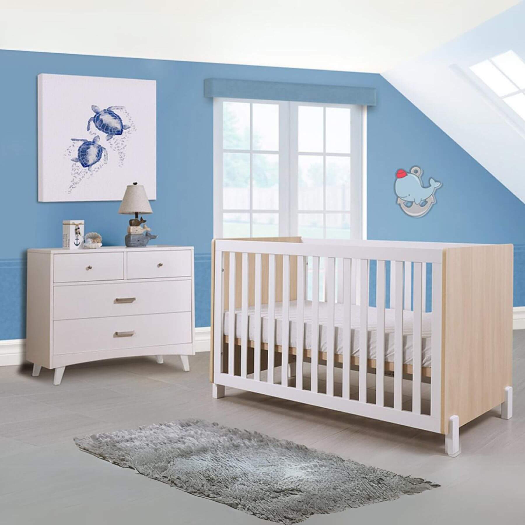 Sorelle Pannello 3-in-1 Convertible Crib Nebbia and White - Lifestyle