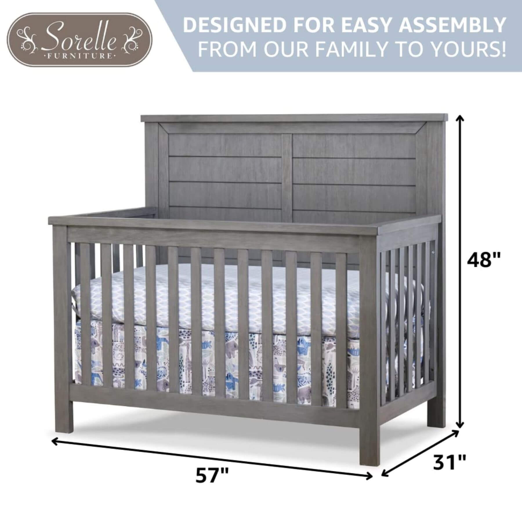 Sorelle Westley Crib Grigio - Dimensions