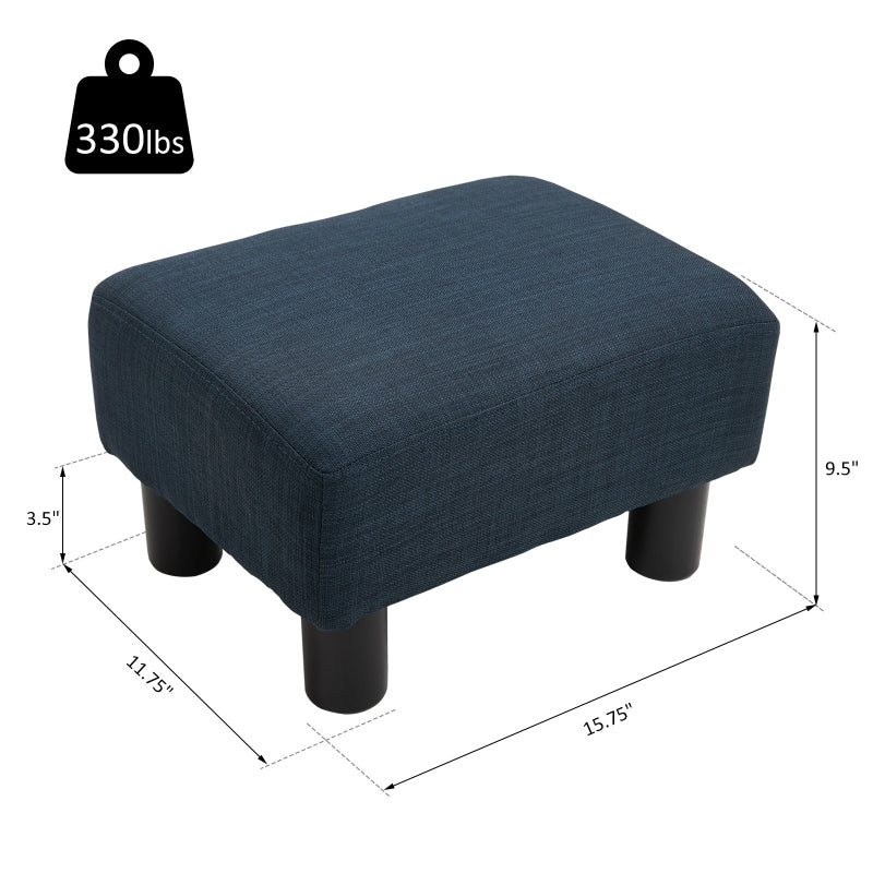 HOMCOM 16" Cube Modern Linen Fabric Pouf Footrest Ottoman - Dark Blue