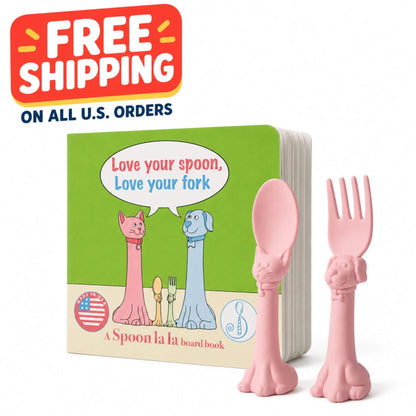 Spoon la la Utensils + Board Book - Pink