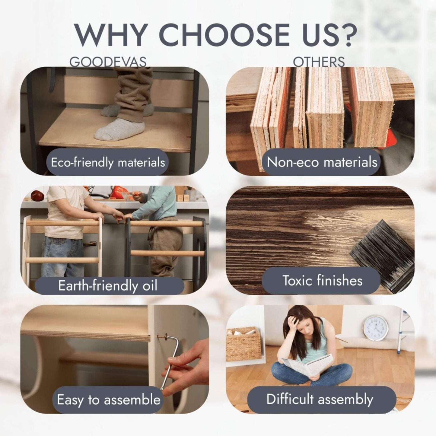 Goodevas Stable Montessori Learning Tower: Wooden Growing Chair - Ivory