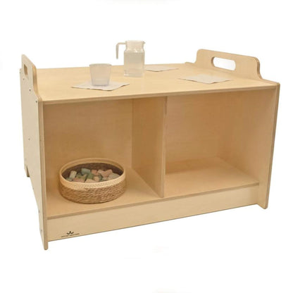 Stack-Able™ Table with a basket, cups, and a pitcher on a white background