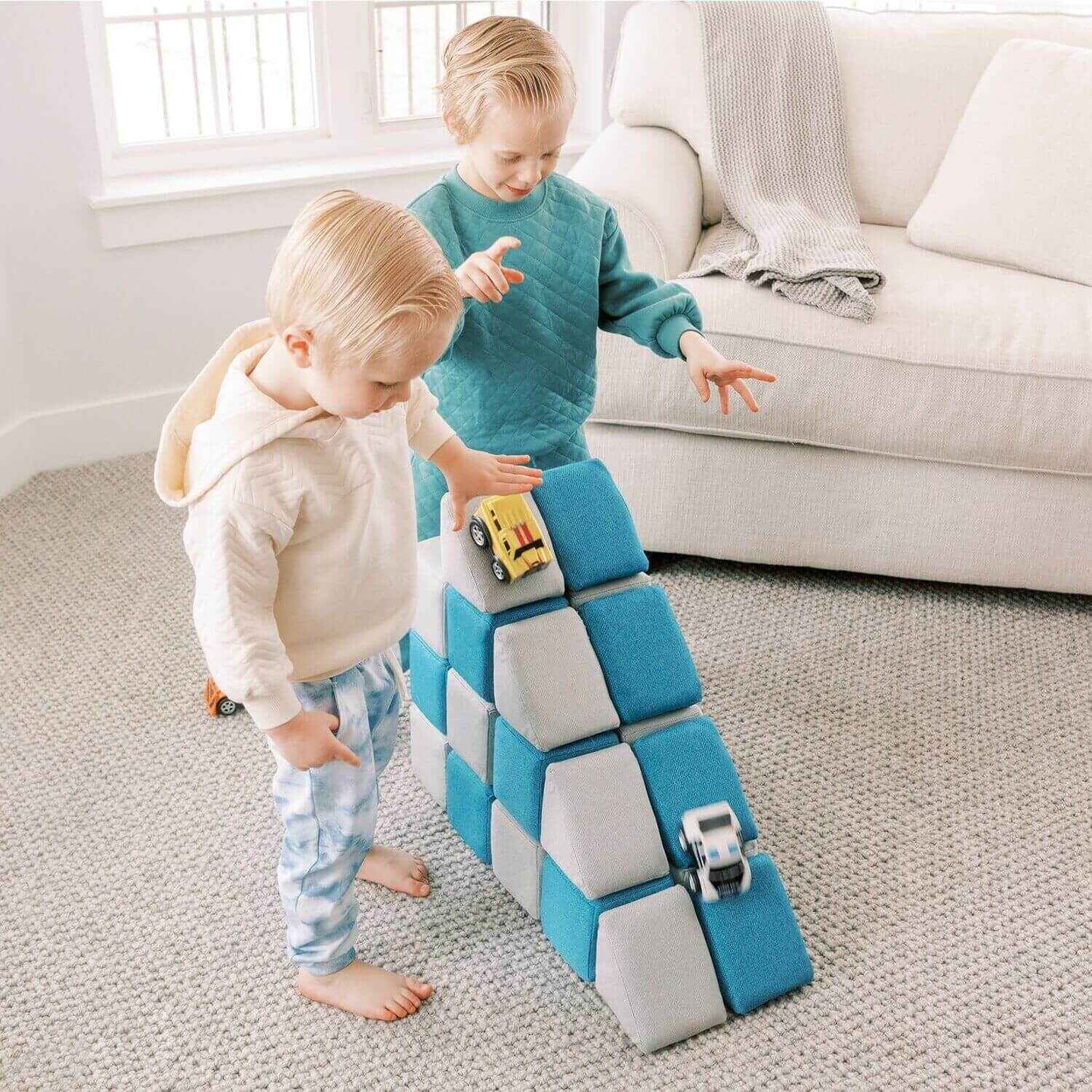 Kids Playing MagnetBlox™ Standard Set V2 Blue & Gray