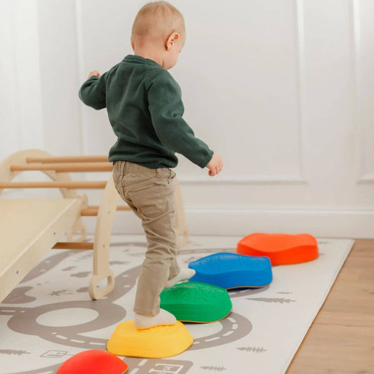Boy Walking on Tiny Land® Stepping Stones - Rainbow Color