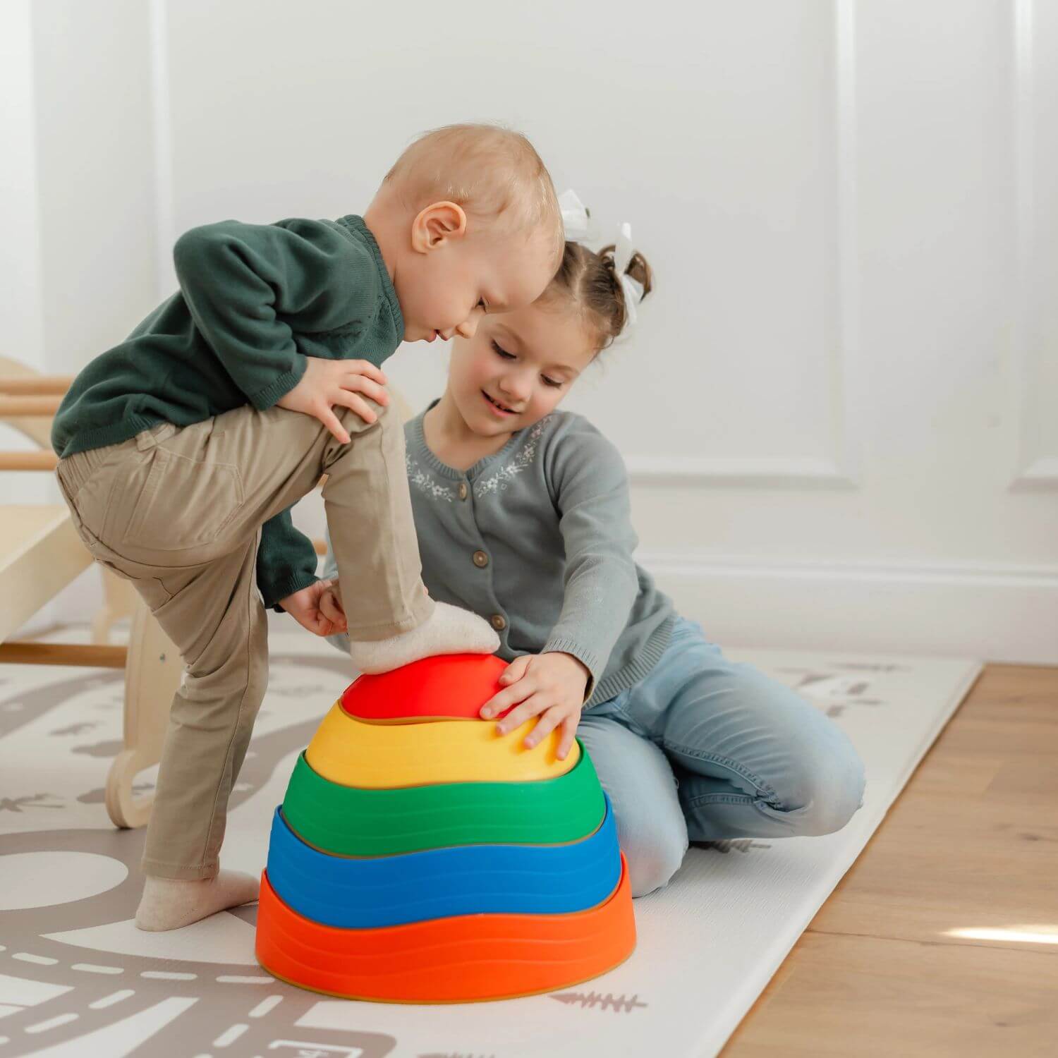 Kids Playing with Tiny Land® Stepping Stones - Rainbow Color