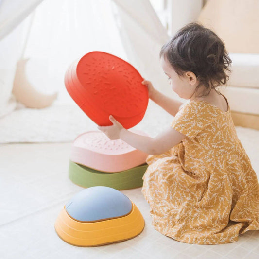 Girl Playing with Tiny Land® Stepping Stones - Vintage Color